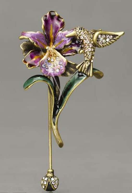 Jay Strongwater Iris and Hummingbird Stickpin Arts&Souls
